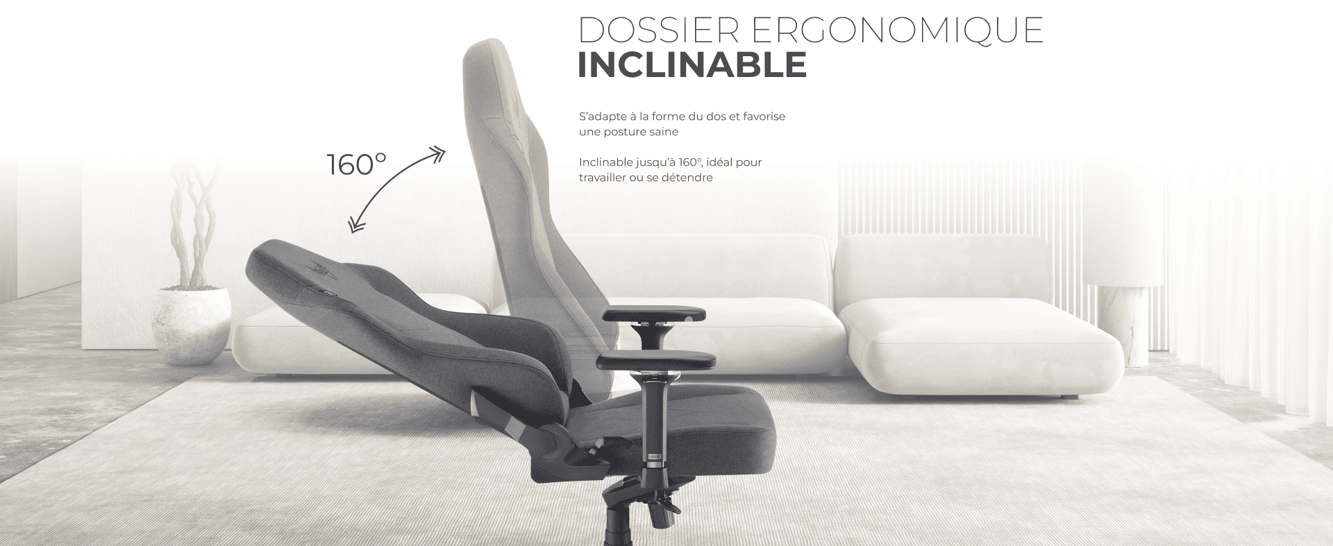 Dossier ergonomique inclinable &agrave; 160&deg; pour ajuster la posture